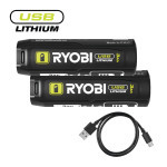 Ryobi RB4L30X2 (BP), 2 x 3, 0 Ah Akumulátor USB Lithium™, s ukazatelem stavu nabití