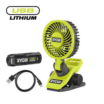 Ryobi RCF-120G 4V Akumulátorový ventilátor s klipsem USB Lithium, 2,0 Ah akumulátor (RB420)