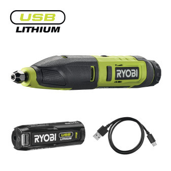 Ryobi RPC4-120G, 4V gravírovací pero USB Lithium+, 15ks příslušenství