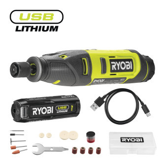 Ryobi RRT4-120GA15, 4V mulfunkční nářadí USB Lithium+, 15ks příslušenství, 1x 2.0Ah akumulátor