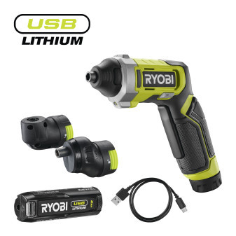 Ryobi RSD4-120TA2 4V Akumulátorový šroubovák se dvěma nástavci USB Lithium, 2,0Ah (RB420)